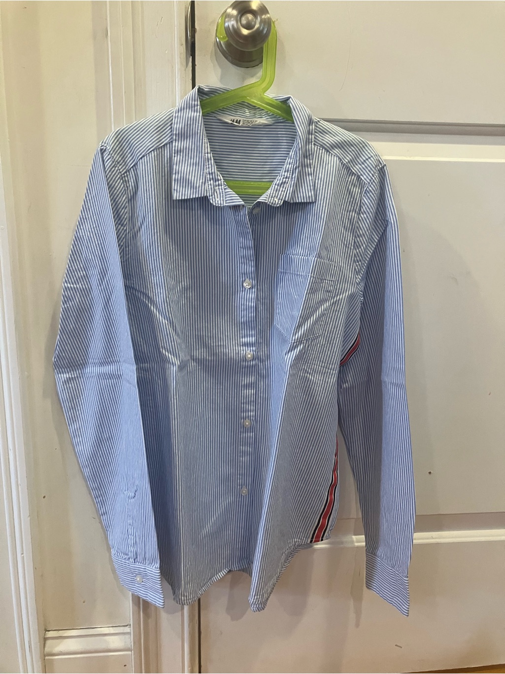 H&M Blue And White Striped Shirt With Chest Pocket